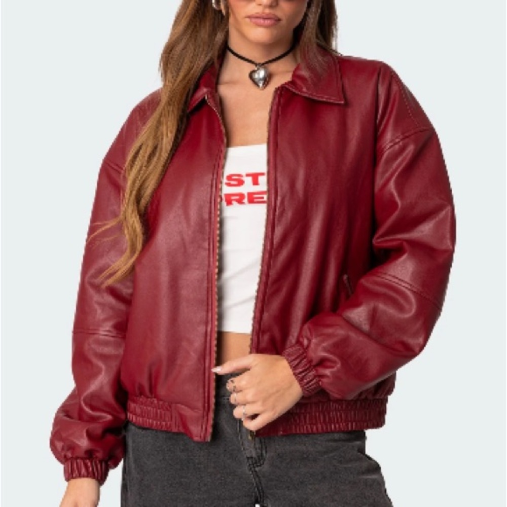 Edkited Burgundy Leather Jacket size XS